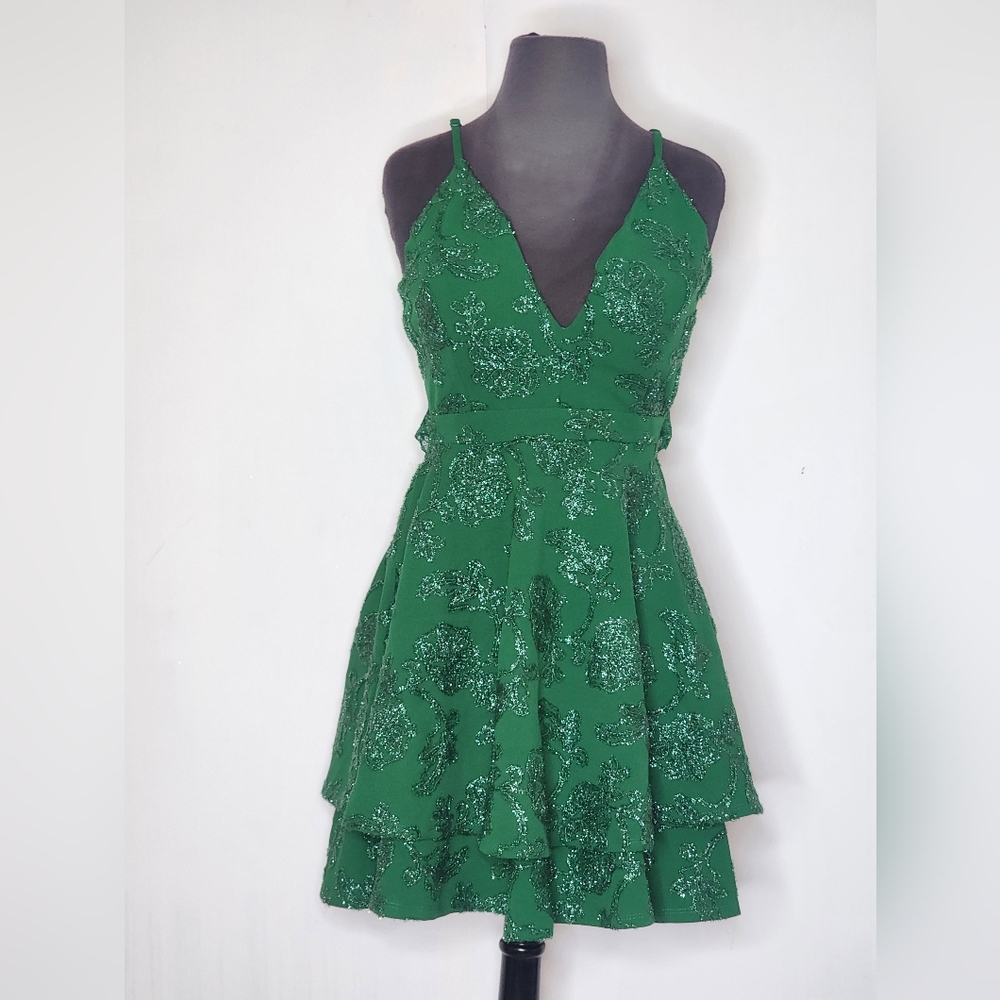 Honey Rosie Emerald Green Dazzling Sequined  Formal Dress Women's Medium